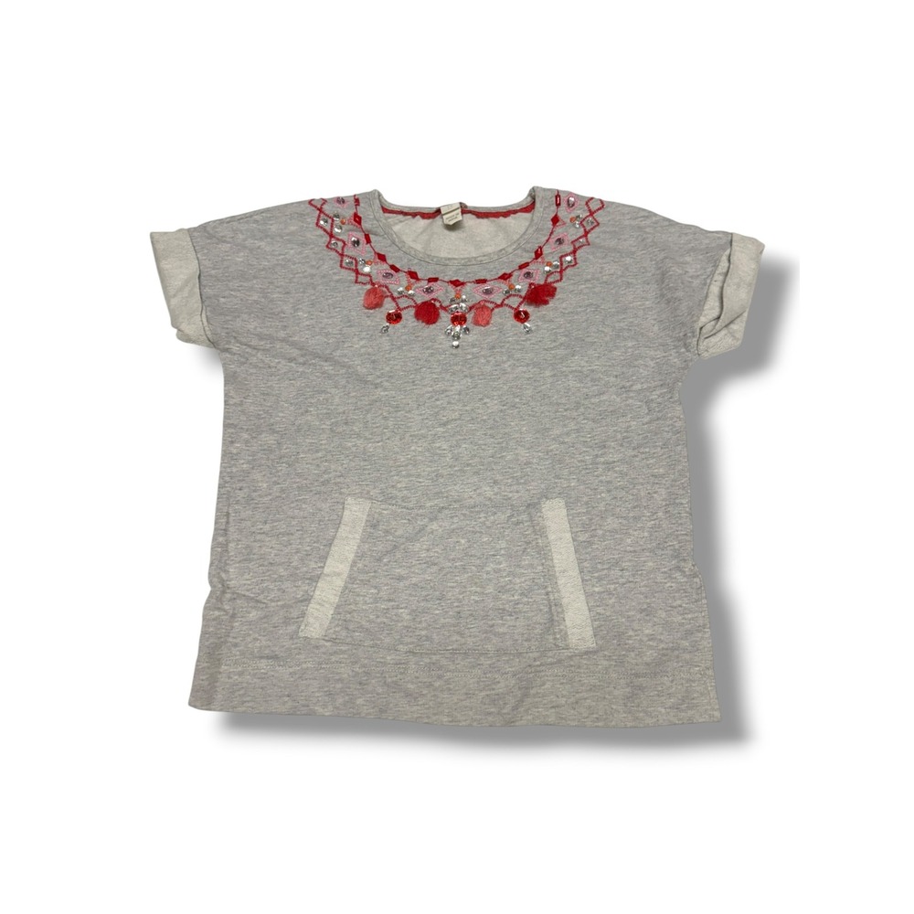 Monsoon Girls Embellished Sweatshirt Gray Tassel Rhinestone Boho Top Size 9-10